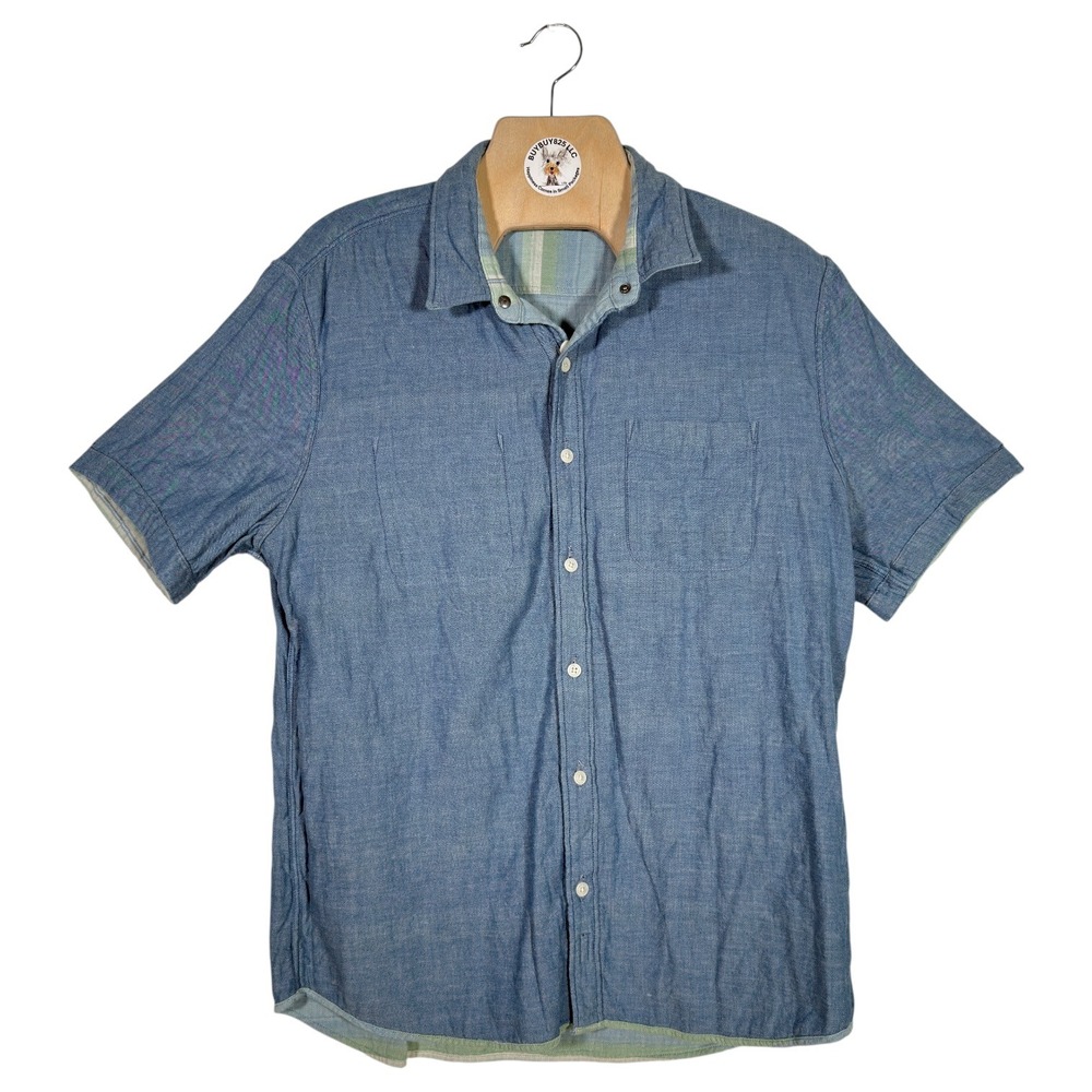 Faherty Reversible Short Sleeve Button Shirt Blue… - image 3